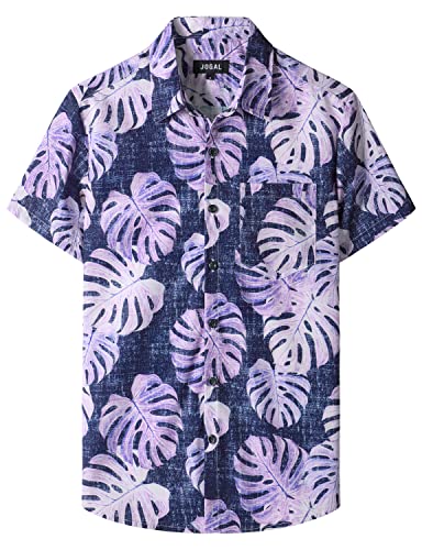 JOGAL Herren Hawaii Hemd mit Tasche Männer Kurzarm Freizeithemd Sommer Lässig Strand Outfit Lila 3XL von JOGAL