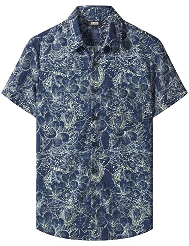 JOGAL Herren Hawaii Hemd mit Tasche Männer Kurzarm Freizeithemd Sommer Lässig Strand Outfit Marine Blau 3XL von JOGAL