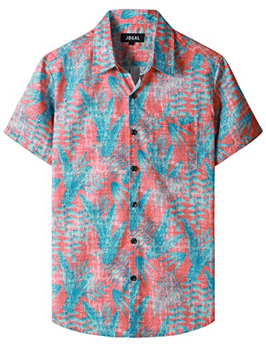 JOGAL Herren Hawaii Hemd mit Tasche Männer Kurzarm Freizeithemd Sommer Lässig Strand Outfit Rot 3XL von JOGAL