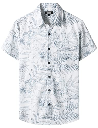 JOGAL Herren Hawaii Hemd mit Tasche Männer Kurzarm Freizeithemd Sommer Lässig Strand Outfit Weiß 3XL von JOGAL