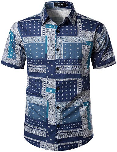 JOGAL Herren Hawaii Hemd Männer Baumwolle Kurzarm Vintage Regular Fit Sommerhemd Medium Blau von JOGAL