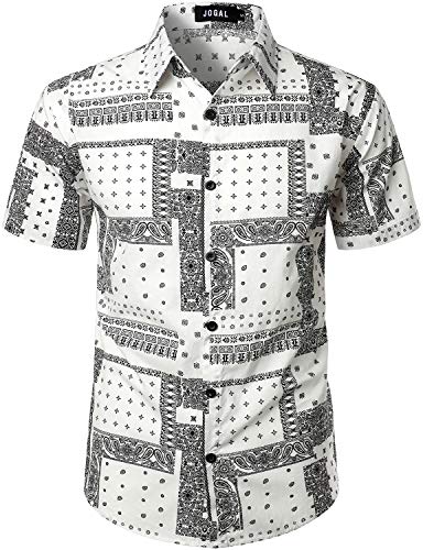 JOGAL Herren Hawaii Hemd Männer Baumwolle Kurzarm Vintage Regular Fit Sommerhemd Medium Weiß von JOGAL
