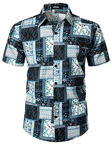 JOGAL Herren Hawaii Hemd Männer Baumwolle Kurzarm Vintage Regular Fit Sommerhemd Schwarze Blume Klein von JOGAL