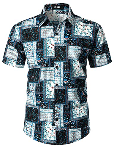 JOGAL Herren Hawaii Hemd Männer Baumwolle Kurzarm Vintage Regular Fit Sommerhemd Schwarze Blume XXX-Large von JOGAL