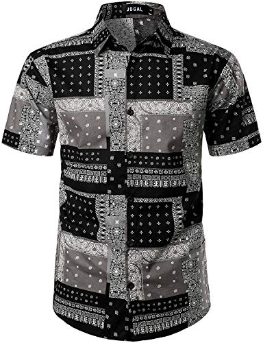JOGAL Herren Hawaii Hemd Männer Baumwolle Kurzarm Vintage Regular Fit Sommerhemd Small Schwarz von JOGAL