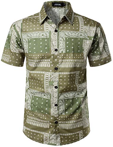 JOGAL Herren Hawaii Hemd Männer Baumwolle Kurzarm Vintage Regular Fit Sommerhemd X-Large Grün von JOGAL