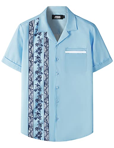 JOGAL Herren Kurzarm Freizeithemd mit Tasche Hawaii Print Hemd Männer Regular Fit Sommerhemd Himmelblau XXL von JOGAL