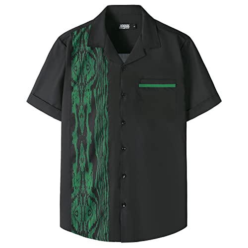 JOGAL Herren Kurzarm Freizeithemd mit Tasche Hawaii Print Hemd Männer Regular Fit Sommerhemd Schwarz Grün L von JOGAL