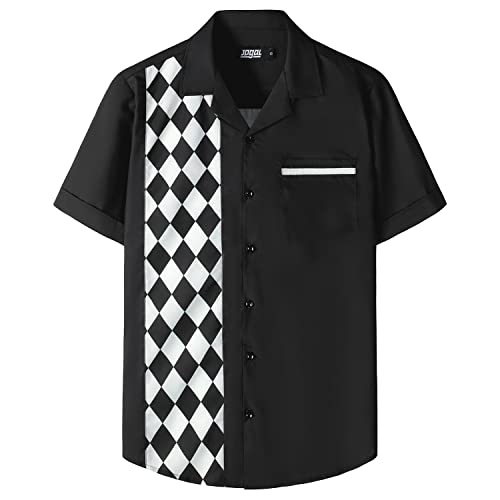 JOGAL Herren Kurzarm Freizeithemd mit Tasche Hawaii Print Hemd Männer Regular Fit Sommerhemd Schwarz Weiß L von JOGAL