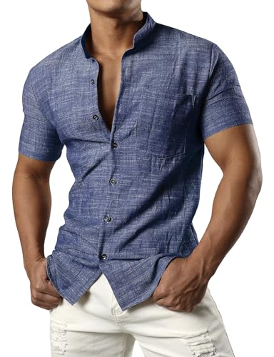 JOGAL Herren Leinenhemd Kurzarm Leinenshirt Regular Fit Sommerhemd Button Down Freizeithemd Marine XX-Large JOGAL Herren Leinenhemd Kurzarm Leinenshirt Regular Fit Sommerhemd Button Down Freizeithemd Marine XX-Large von JOGAL