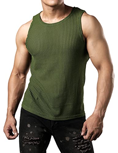 JOGAL Herren Mesh Fitted Sleeveless Muscle Tank Top Grün Groß von JOGAL