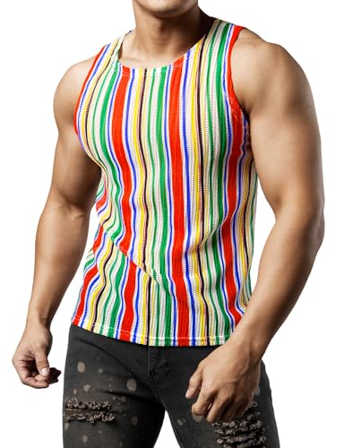 JOGAL Herren Mesh Fitted Sleeveless Muscle Tank Top Mehrfarbig Klein von JOGAL