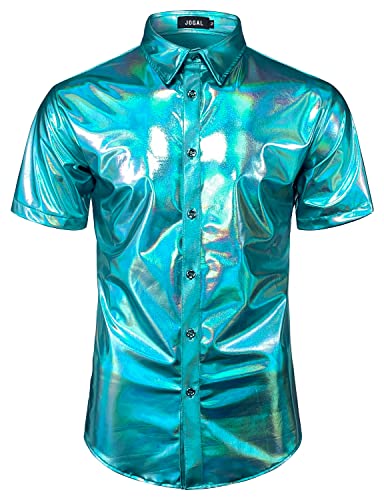 JOGAL Herren Metallic Glänzend Bronzing Nachtklub Party Hemd Blau Schimmern Groß von JOGAL