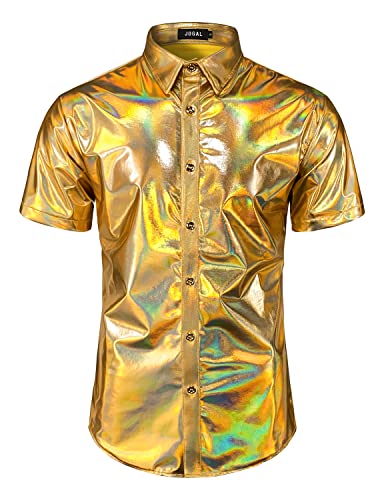 JOGAL Herren Metallic Glänzend Bronzing Nachtklub Party Hemd Gold Schimmern Mittel von JOGAL