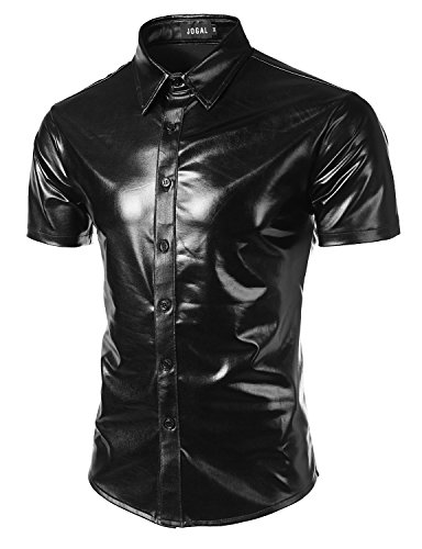 JOGAL Herren Metallic Glänzend Bronzing Nachtklub Party Hemd X-Large Schwarz von JOGAL