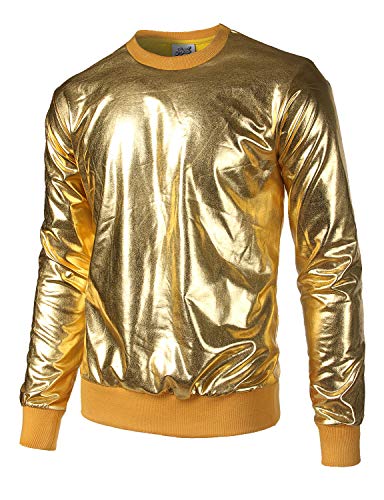 JOGAL Herren Metallic Gold Disco Shirts Nachtklub Style Hoodies Large Gold von JOGAL