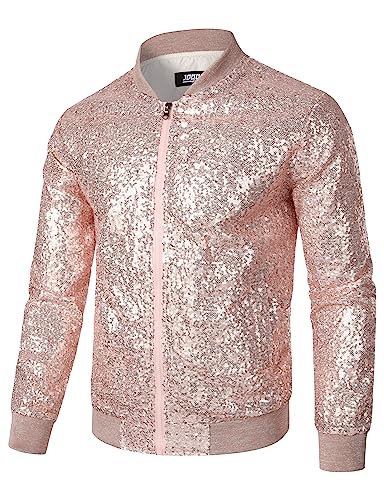 JOGAL Herren Metallic Pailletten Jacke 70er Baseball Bomberjacke Disco Nachtklub Party Kostüm Champagne Groß von JOGAL