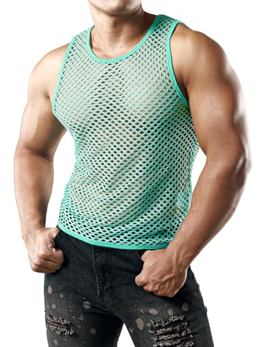 JOGAL Herren Muskel Transparent Shirts ärmellos Netz Unterhemd Medium Licht Grün von JOGAL