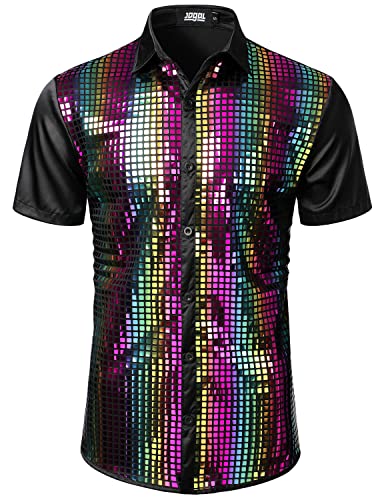 JOGAL Herren Pailletten Hemd 70er Kurzarm Disco Party Kostüm Regenbogen XX-Large JOGAL Herren Pailletten Hemd 70er Kurzarm Disco Party Kostüm Regenbogen XX-Large von JOGAL