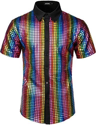 JOGAL Herren Pailletten Kleid Shirt 70er Disco Party Kustüm Large Mehrfarbig von JOGAL