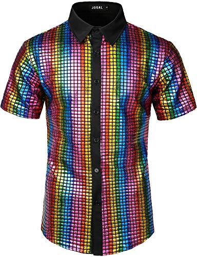 JOGAL Herren Pailletten Kleid Shirt 70er Disco Party Kustüm Small Mehrfarbig von JOGAL