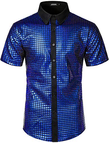 JOGAL Herren Pailletten Kleid Shirt 70er Disco Party Kustüm Medium Königsblau von JOGAL