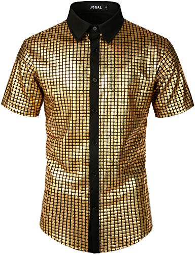JOGAL Herren Pailletten Kleid Shirt 70er Disco Party Kustüm Small Gold von JOGAL