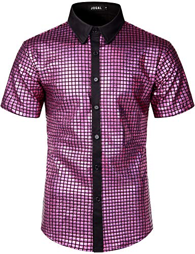 JOGAL Herren Pailletten Kleid Shirt 70er Disco Party Kustüm Small Rosa von JOGAL