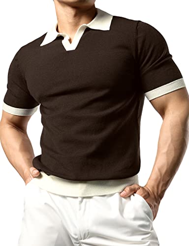 JOGAL Herren Poloshirt Kurzarm Slim Fit Gestricktes Golf Polo Hemd Männer Einfarbig Sport Sommerhemd T-Shirt Kaffee L von JOGAL