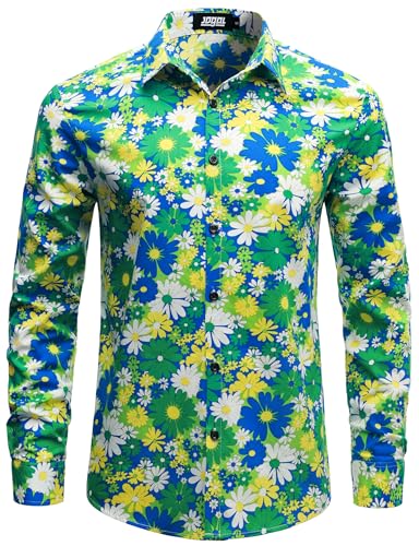 JOGAL Herren Regular Fit Floral Business Hemd Langarm Button Down Print Freizeithemd Blau Grün Gänseblümchen X-Large JOGAL Herren Regular Fit Floral Business Hemd Langarm Button Down Print Freizeithemd Blau Grün Gänseblümchen X-Large von JOGAL