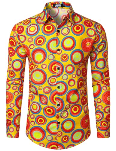 JOGAL Herren Regular Fit Floral Business Hemd Langarm Button Down Print Freizeithemd Gelber Kreis XX-Large von JOGAL