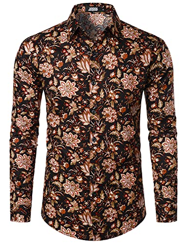 JOGAL Herren Regular Fit Floral Business Hemd Langarm Button Down Print Freizeithemd Rote Blume Groß von JOGAL