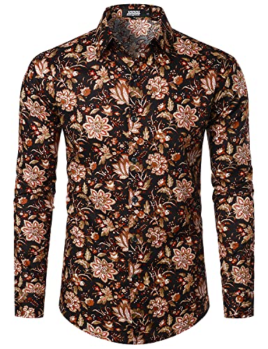 JOGAL Herren Regular Fit Floral Business Hemd Langarm Button Down Print Freizeithemd Rote Blume XX-Large von JOGAL