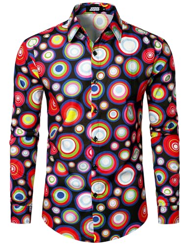 JOGAL Herren Regular Fit Floral Business Hemd Langarm Button Down Print Freizeithemd Schwarzer Kreis X-Large von JOGAL