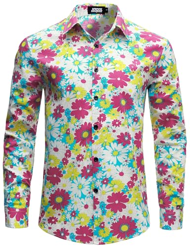 JOGAL Herren Regular Fit Floral Business Hemd Langarm Button Down Print Freizeithemd Weiß Rosa Gänseblümchen XX-Large JOGAL Herren Regular Fit Floral Business Hemd Langarm Button Down Print Freizeithemd Weiß Rosa Gänseblümchen XX-Large von JOGAL