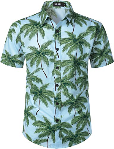 JOGAL Herren Strand Hemd Kurzärmelig Freizeit Button Down Kurzarm Hawaii Hemd für Herren Small Blau Grün von JOGAL