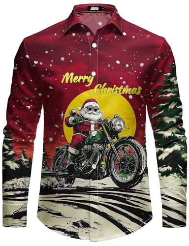 JOGAL Herren Weihnachten Hemd Button Down Langarm Weihnachtshemd Lustige Christmas Thanksgiving Print Shirt RotGrünWeihnachten Mittel von JOGAL