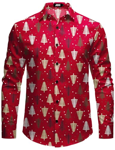 JOGAL Herren Weihnachten Hemd Button Down Langarm Weihnachtshemd Lustige Christmas Thanksgiving Print Shirt RotXmas Mittel von JOGAL