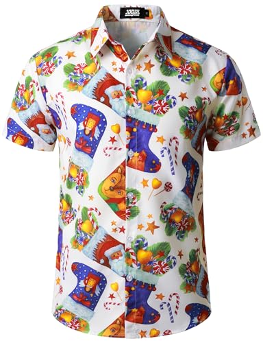 JOGAL Herren Weihnachten Hemd Funky Kurzarm Christmas Hawaiihemd Button Down Weihnachtsmann Print Freizeithemd Groß Weiß Socke JOGAL Herren Weihnachten Hemd Funky Kurzarm Christmas Hawaiihemd Button Down Weihnachtsmann Print Freizeithemd Groß Weiß Socke von JOGAL