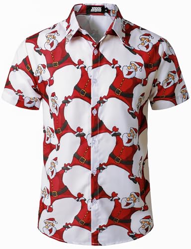 JOGAL Herren Weihnachten Hemd Funky Kurzarm Christmas Hawaiihemd Button Down Weihnachtsmann Print Freizeithemd Mittel Weiß Weihnachtsmann JOGAL Herren Weihnachten Hemd Funky Kurzarm Christmas Hawaiihemd Button Down Weihnachtsmann Print Freizeithemd Mittel Weiß Weihnachtsmann von JOGAL