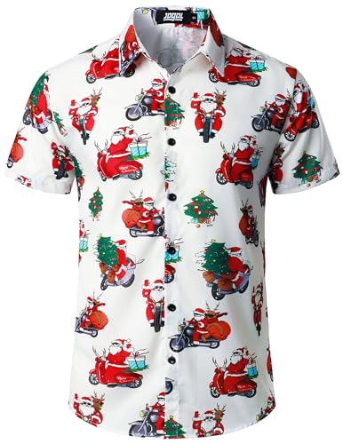 JOGAL Herren Weihnachten Hemd Funky Kurzarm Christmas Hawaiihemd Button Down Weihnachtsmann Print Freizeithemd Weiß Moto X-Large JOGAL Herren Weihnachten Hemd Funky Kurzarm Christmas Hawaiihemd Button Down Weihnachtsmann Print Freizeithemd Weiß Moto X-Large von JOGAL