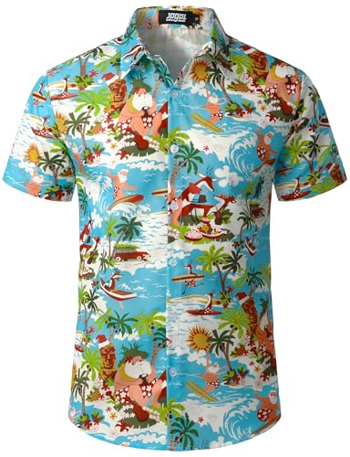 JOGAL Herren Weihnachten Hemd Funky Kurzarm Christmas Hawaiihemd Button Down Weihnachtsmann Print Freizeithemd X-Large Blau Insel JOGAL Herren Weihnachten Hemd Funky Kurzarm Christmas Hawaiihemd Button Down Weihnachtsmann Print Freizeithemd X-Large Blau Insel von JOGAL