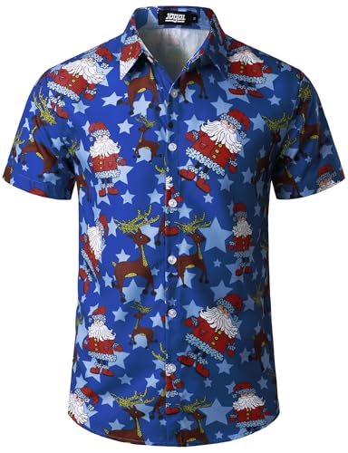 JOGAL Herren Weihnachten Hemd Funky Kurzarm Christmas Hawaiihemd Button Down Weihnachtsmann Print Freizeithemd XX-Large Blau Weihnachtshirsch JOGAL Herren Weihnachten Hemd Funky Kurzarm Christmas Hawaiihemd Button Down Weihnachtsmann Print Freizeithemd XX-Large Blau Weihnachtshirsch von JOGAL