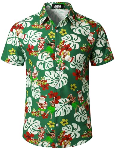 JOGAL Herren Weihnachten Hemd Funky Kurzarm Christmas Hawaiihemd Button Down Weihnachtsmann Print Freizeithemd XX-Large Grün Blatt JOGAL Herren Weihnachten Hemd Funky Kurzarm Christmas Hawaiihemd Button Down Weihnachtsmann Print Freizeithemd XX-Large Grün Blatt von JOGAL
