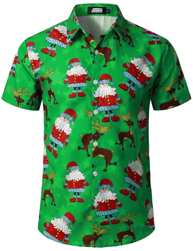 JOGAL Herren Weihnachten Hemd Funky Kurzarm Christmas Hawaiihemd Button Down Weihnachtsmann Print Freizeithemd XX-Large Grün Weihnachtshirsch JOGAL Herren Weihnachten Hemd Funky Kurzarm Christmas Hawaiihemd Button Down Weihnachtsmann Print Freizeithemd XX-Large Grün Weihnachtshirsch von JOGAL