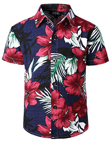 JOGAL Jungen Casual Funky Kurzarm Hawaiihemd Kinder Blumenmuster Knopfleiste Hemd Jahre 12 Marine von JOGAL
