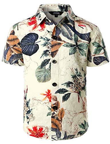 JOGAL Jungen Casual Funky Kurzarm Hawaiihemd Kinder Blumenmuster Knopfleiste Hemd Jahre 6 Weiße von JOGAL
