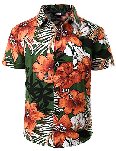 JOGAL Jungen Casual Funky Kurzarm Hawaiihemd Kinder Blumenmuster Knopfleiste Hemd Jahre 8 Grün von JOGAL