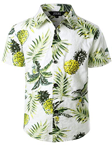 JOGAL Jungen Casual Funky Kurzarm Hawaiihemd Kinder Blumenmuster Knopfleiste Hemd Jahre 8 Weiße Ananas von JOGAL