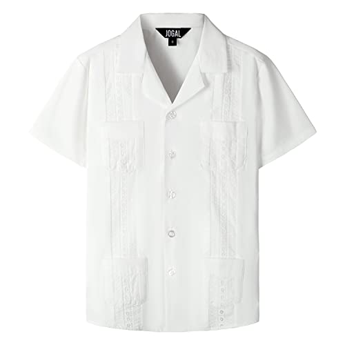 JOGAL Jungen 100% Baumwolle Kurzarm Guayabera Hemd Kinder Einfarbig bügelleicht Sommer Freizeit Hemd Jahre 11-12 Weiß von JOGAL